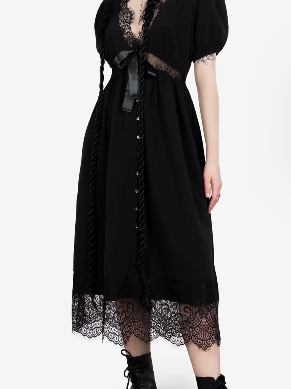Mortuary Lace Button Up Midi Dress
